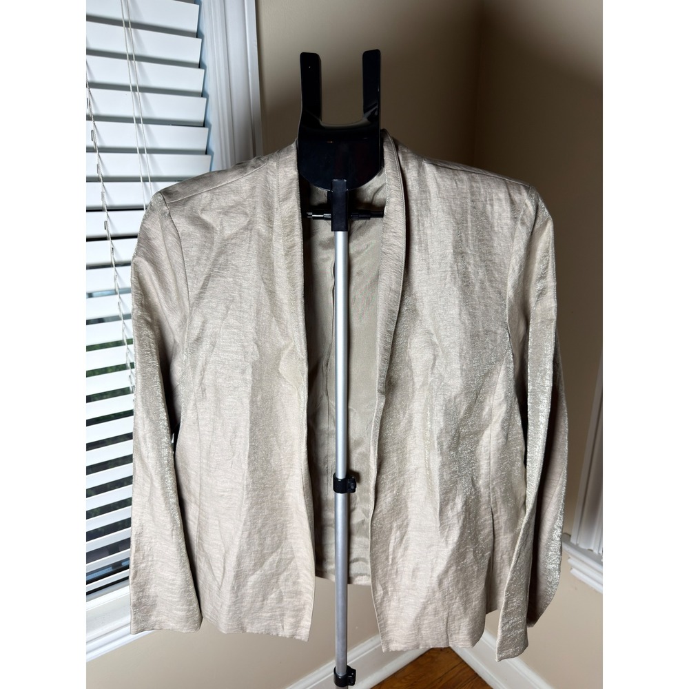Eileen Fisher Gold Metallic Linen Silk Lined Open Blazer Jacket J445 Size Large - Picture 1 of 5